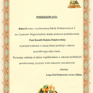 Galerie 4 Podziękowania Szkoła Podstawowa nr 2 w Wągrowcu. Kamila Dulęba - Dziębowska Naturalnie Dla Zdrowia
