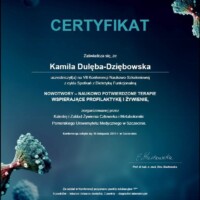 dietetyk Kamila Dulęba Dziębowska 9 Certyfikat Nowotwory, naukowo potwierdzone terapie wspierające profilaktyke i żywienie - dietetyk Kamiila Dulęba Dziębowska