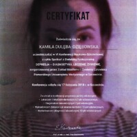 dietetyk Kamila Dulęba-Dziębowska 13 Certyfikat depresja, diagnostyka, leczenie, żywienie - dietetyk Kamiila Dulęba Dziębowska