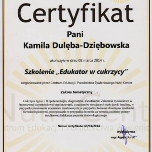 Certyfikaty dietetyka 8 Certyfikat żywienie w chorobach tarczycy,żywieniehashimoto, autoimmunologicze zapalene tarczycy - dietetyk Kamiila Dulęba Dziębowska