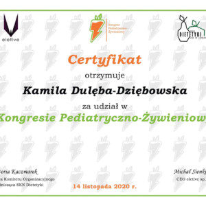 Certyfikaty dietetyka 2 kongres pediatryno żywieniowy, Kamila Dulęba-Dziębowska